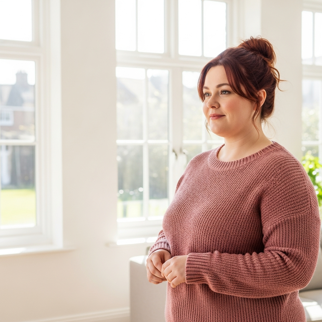 Woman feeling hopeful and ready for change, representing recovery from food noise.