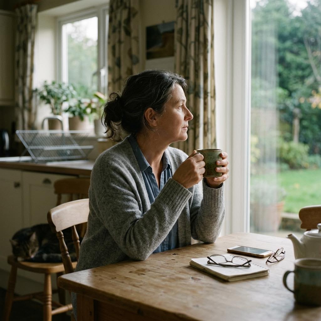 Parent sitting at a kitchen table thinking about getting help for their child