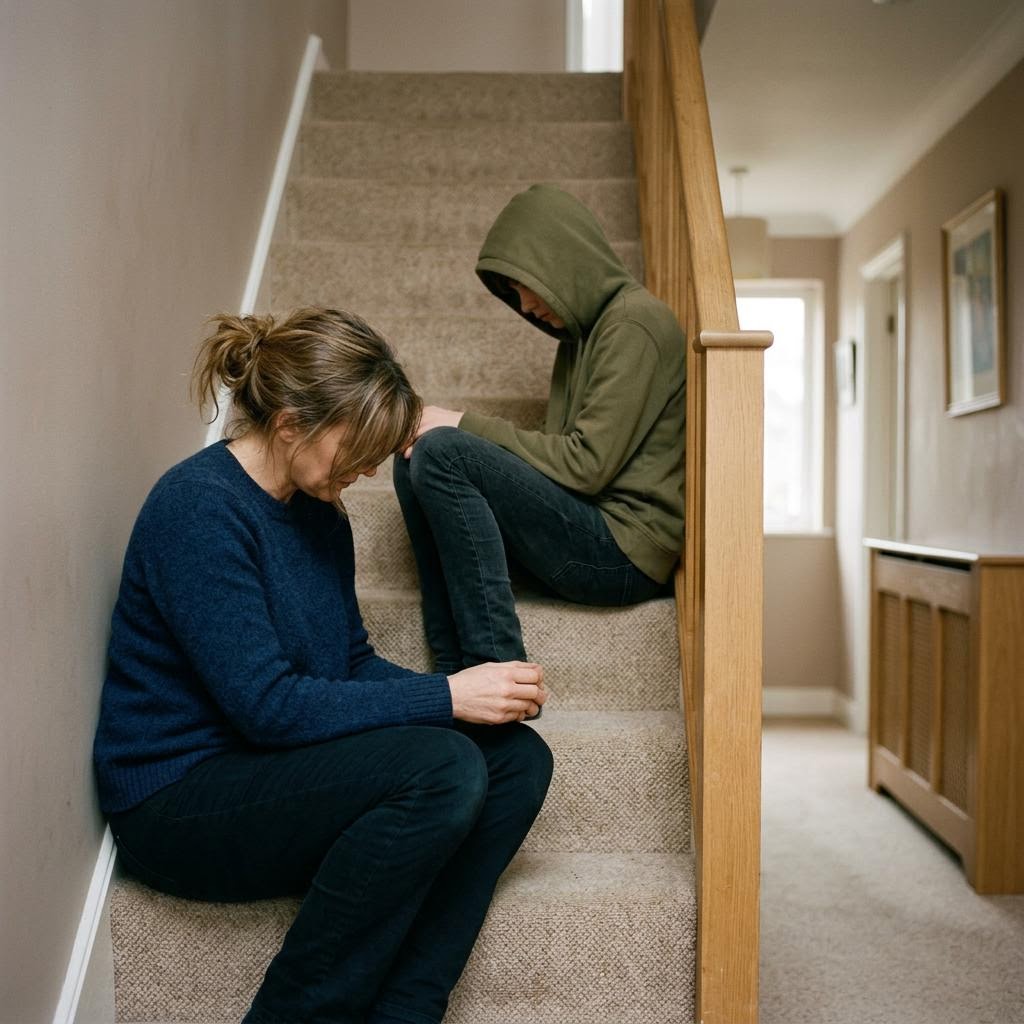 Parent and teenager talking at home